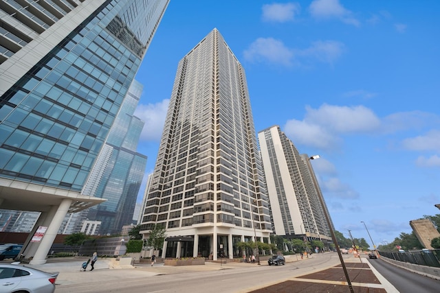 view of building exterior with a city view