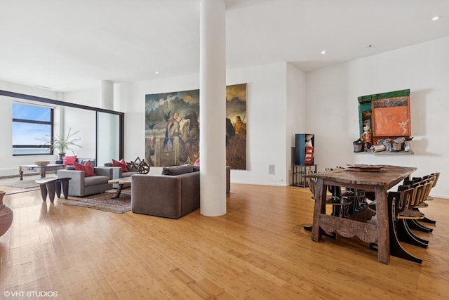680 N Lake Shore Dr Unit 1602, Chicago, IL 60611 - living room with light wood-style floors, recessed lighting, decorative columns, and baseboards
