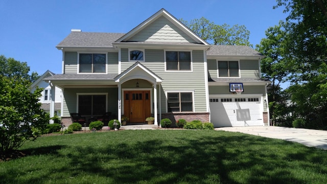 6S438 Williams St, Downers Grove, IL 60516 - view of front of house with a front lawn, driveway, a porch, a garage, and brick siding