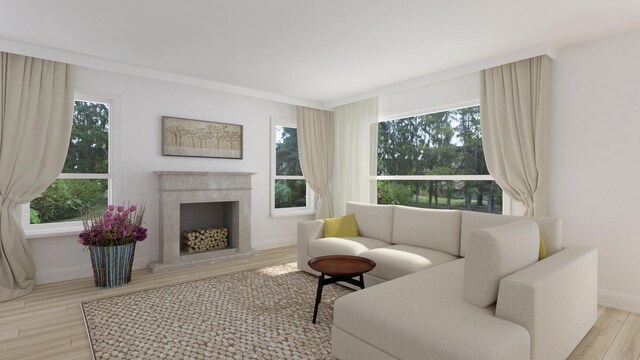 6S438 Williams St, Downers Grove, IL 60516 - living area with a premium fireplace, baseboards, and wood finished floors