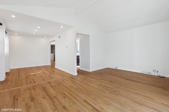 unfurnished room featuring recessed lighting, light wood-style floors, visible vents, and baseboards