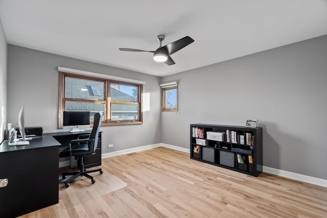 871 Woodcrest Ln, Lemont, IL 60439 - office space featuring a ceiling fan, light wood-type flooring, and baseboards