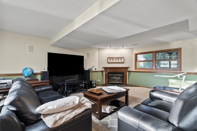 871 Woodcrest Ln, Lemont, IL 60439 - living room with carpet flooring, a glass covered fireplace, and baseboards