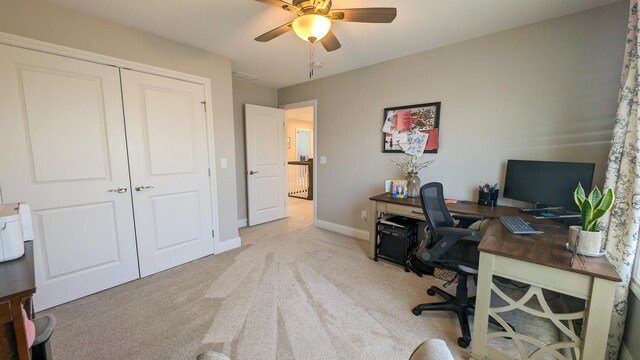 1617 Oliger Dr, Mahomet, IL 61853 - office area with carpet flooring, baseboards, and ceiling fan