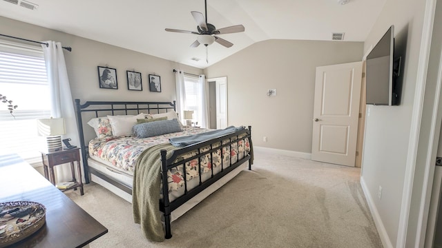 1617 Oliger Dr, Mahomet, IL 61853 - bedroom with baseboards, multiple windows, light colored carpet, and lofted ceiling