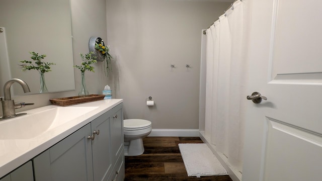 1617 Oliger Dr, Mahomet, IL 61853 - full bathroom featuring vanity, a shower with shower curtain, wood finished floors, baseboards, and toilet
