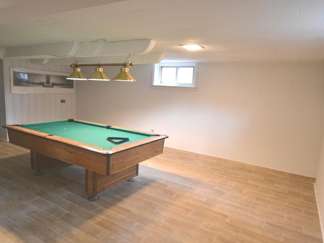 recreation room with wood finished floors and billiards