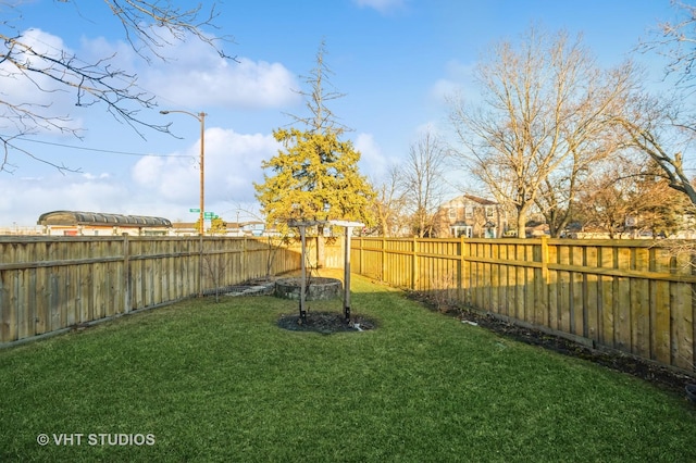 view of yard with a fenced backyard