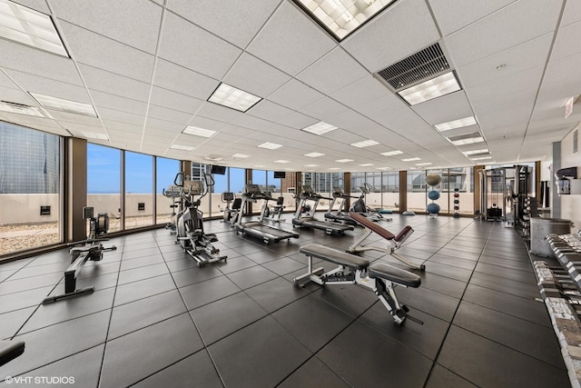 233 E 13th St Unit 2210, Chicago, IL 60605 - exercise room featuring floor to ceiling windows and a drop ceiling