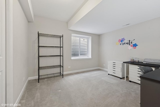 unfurnished bedroom featuring visible vents, baseboards, and carpet floors