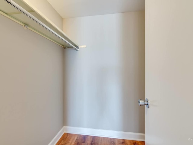 walk in closet with wood finished floors