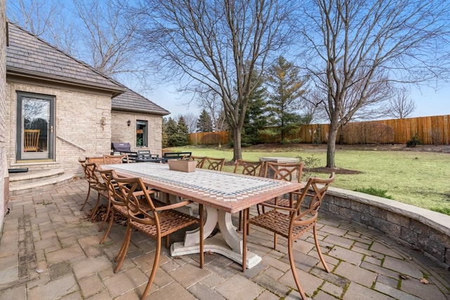 view of patio featuring outdoor dining area and a fenced backyard