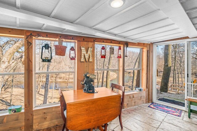 interior space with plenty of natural light and wooden walls