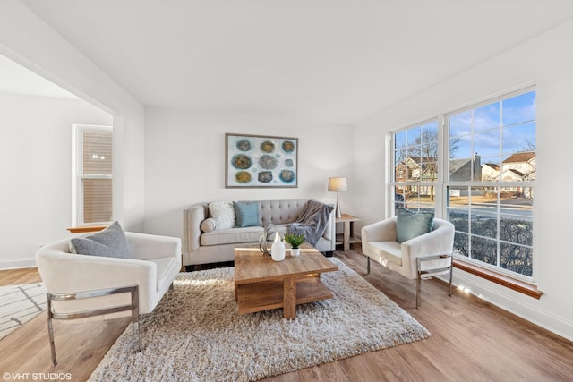 living room featuring baseboards and wood finished floors