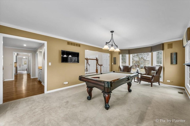 1023 Trillium Trl, West Chicago, IL 60185 - playroom with crown molding, carpet floors, baseboards, and billiards