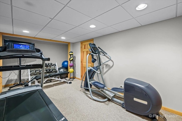 1023 Trillium Trl, West Chicago, IL 60185 - exercise room featuring baseboards, carpet, recessed lighting, and a drop ceiling