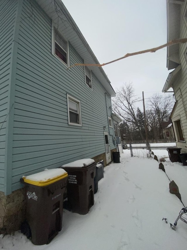 view of snow covered exterior