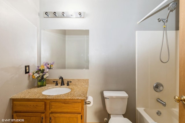 full bath with toilet, vanity, and shower / tub combination