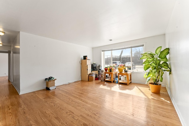 living area featuring baseboards and wood finished floors