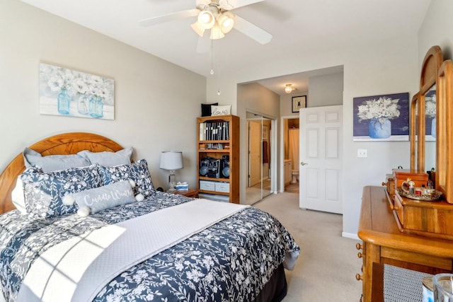 bedroom featuring baseboards, carpet floors, and ceiling fan