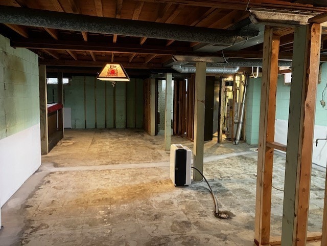 view of unfinished basement