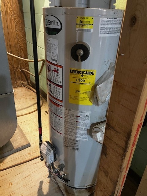 utility room featuring water heater