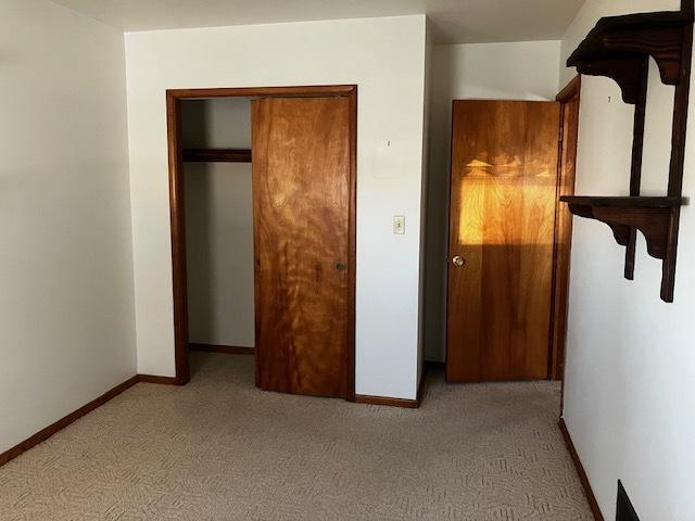 unfurnished bedroom with carpet, baseboards, and a closet