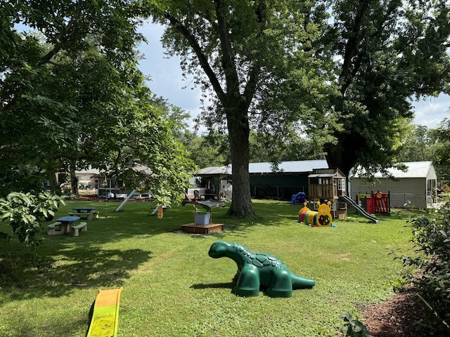 view of yard with a playground