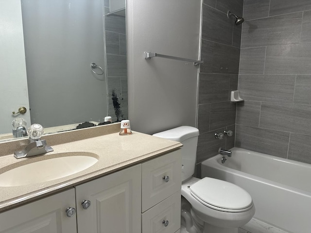 full bath featuring vanity, shower / bathing tub combination, and toilet