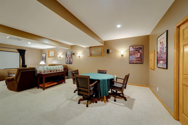 interior space with recessed lighting, baseboards, and carpet