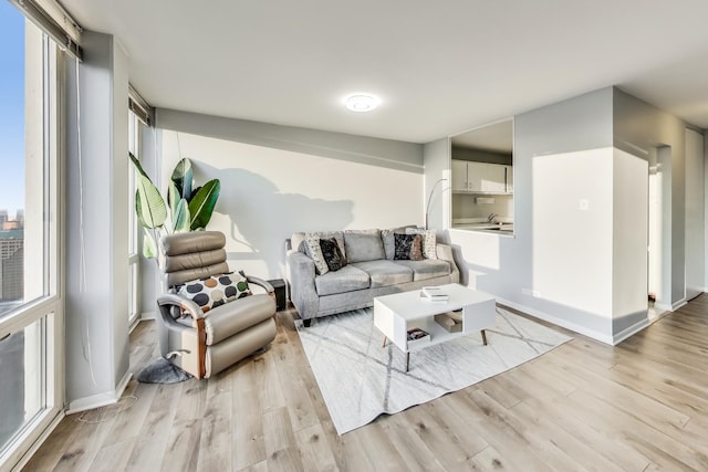 living room featuring baseboards and light wood-style floors