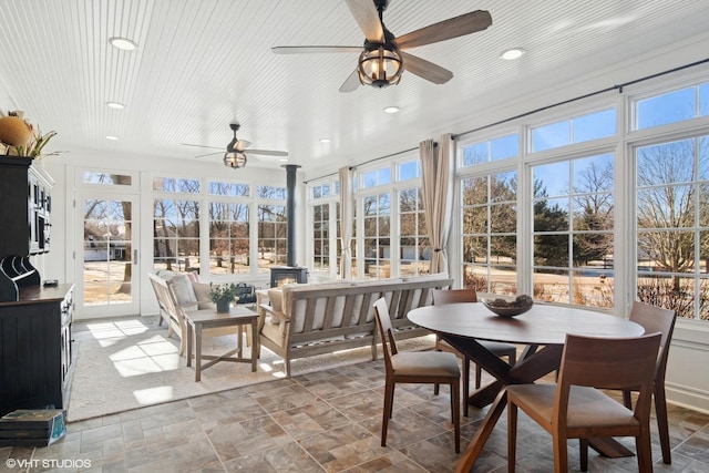 sunroom with wood ceiling