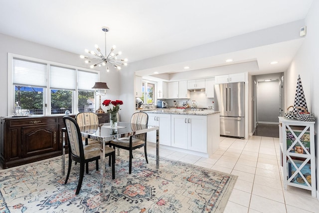 1424 Mason Ave, Joliet, IL 60435 - dining area with a chandelier, light tile patterned flooring, and recessed lighting