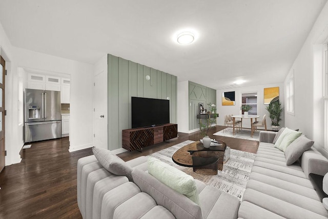 living area featuring dark wood-type flooring