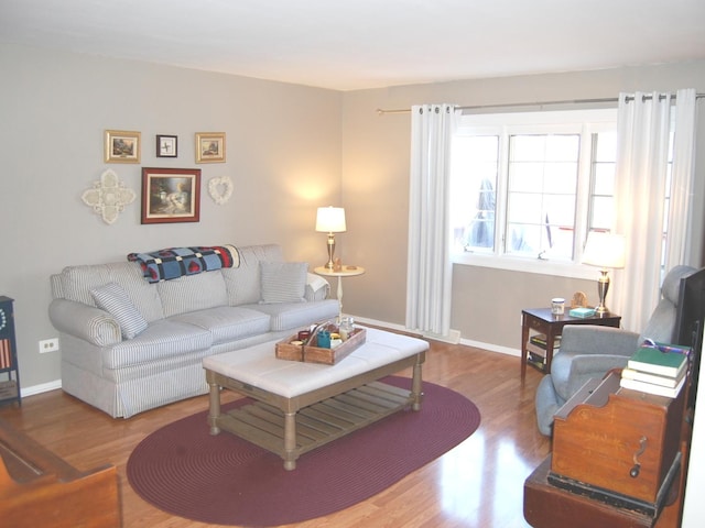 living area with wood finished floors and baseboards