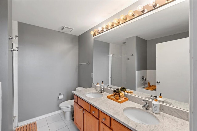 bathroom featuring tile patterned flooring, a shower, visible vents, and a sink