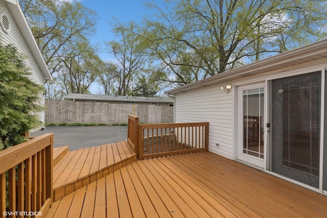 wooden terrace featuring fence