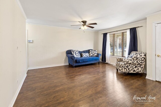 495 Water Tower Rd S, Manteno, IL 60950 - living area featuring baseboards, ceiling fan, wood finished floors, and ornamental molding