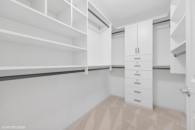 spacious closet with light colored carpet