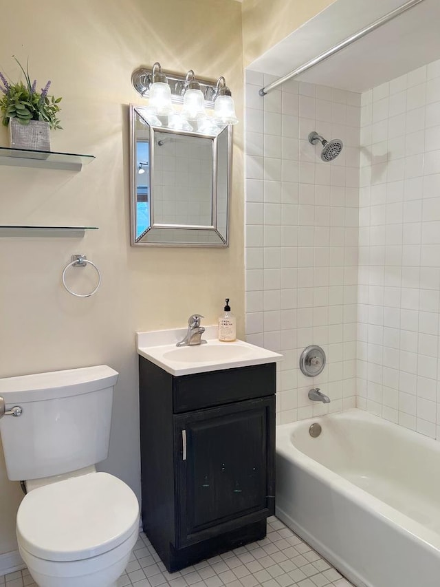 full bathroom with vanity, bathing tub / shower combination, toilet, and tile patterned floors