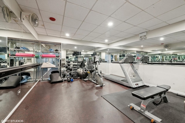 gym with a drop ceiling