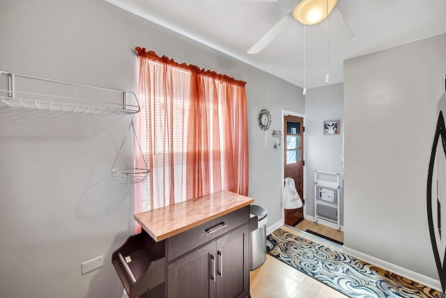 bathroom with baseboards, wood finished floors, and ceiling fan