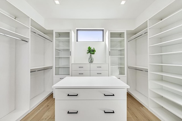 spacious closet featuring light wood-style flooring