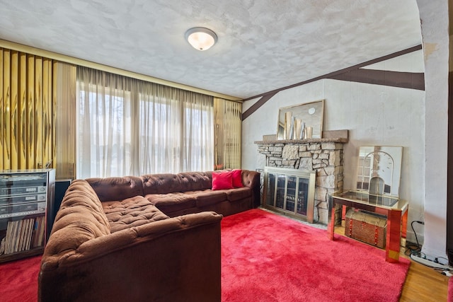 417 S Stewart Ave, Lombard, IL 60148 - living area featuring a textured ceiling, wood finished floors, and a fireplace