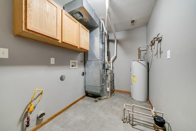 utilities with heating unit, visible vents, and water heater