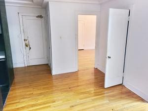 empty room with light wood-type flooring and ornamental molding