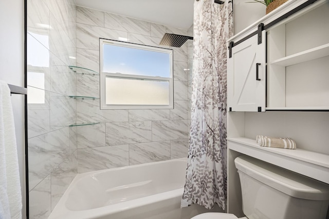 bathroom with toilet and shower / tub combo