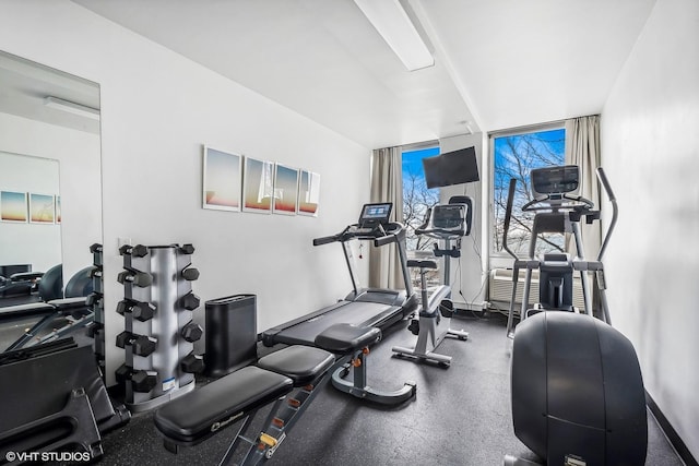 workout area with floor to ceiling windows