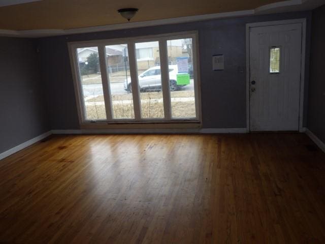 entryway featuring baseboards and wood finished floors