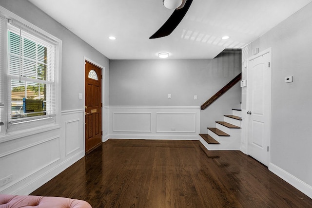 11551 S Justine St, Chicago, IL 60643 - entryway with stairway, wood finished floors, wainscoting, ceiling fan, and recessed lighting